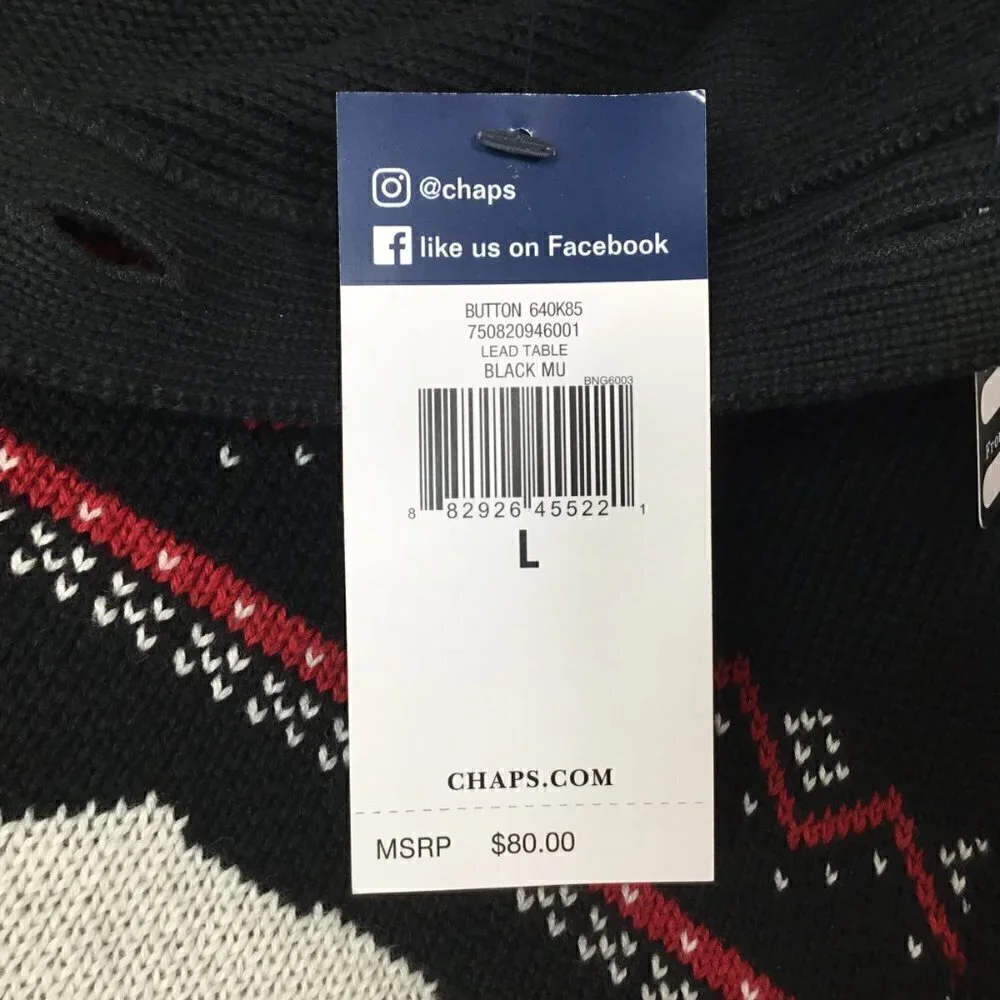 Chaps NWT Polar Bear Pullover Black Size L Fair Isle Snowflake Winter Christmas
